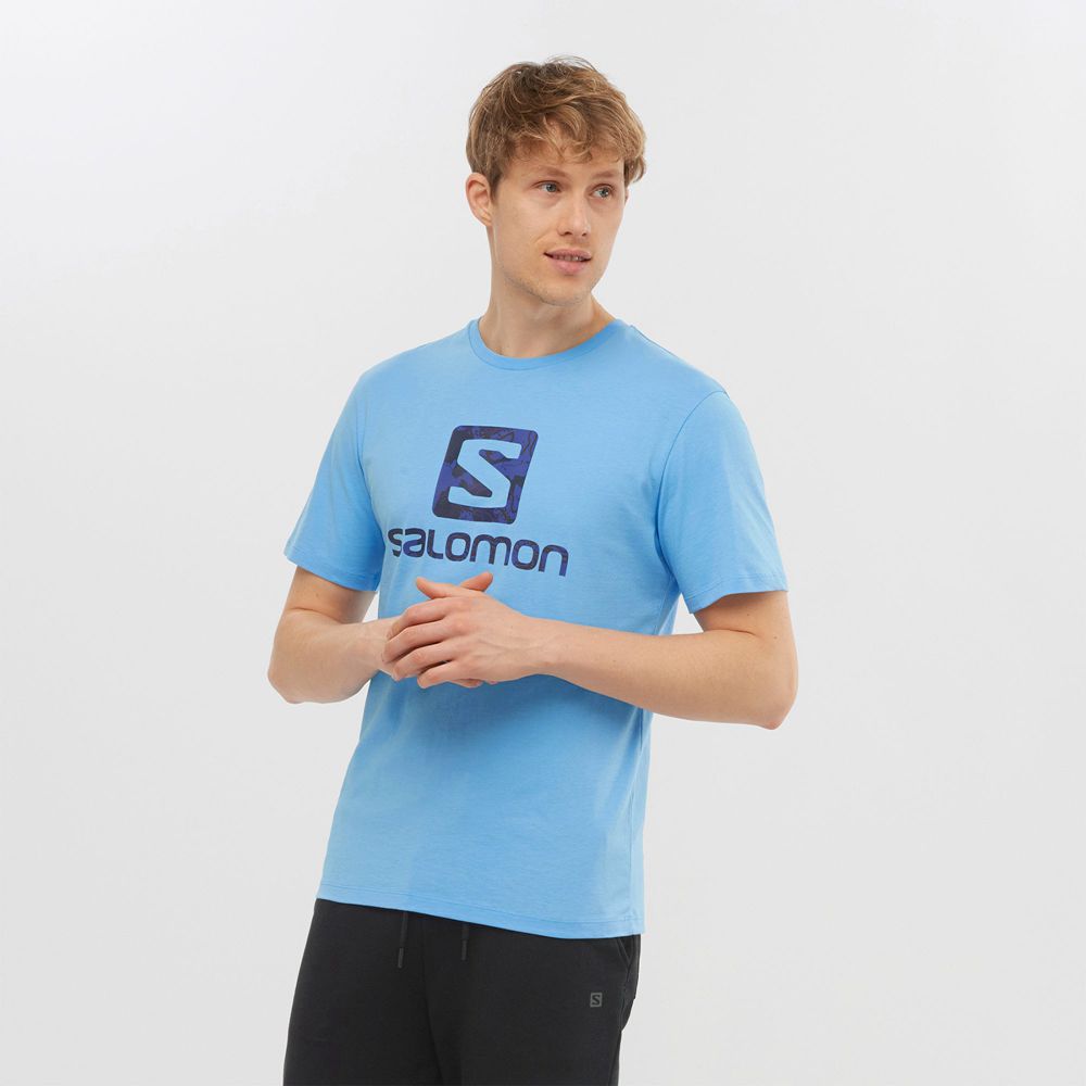 SALOMON OUTLIFE LOGO Philippines - Men's Tee Shirt - Blue | 571482-NKF